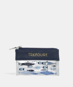 Tmavě modrá malá kosmetická taška na zip s potiskem ryb CGB