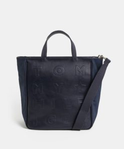Tmavě modrá vzorovaná velká kabelka Tommy Hilfiger
