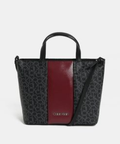 Vínovo-černá kabelka s potiskem Calvin Klein Jeans