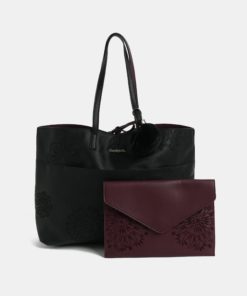 Vínovo-černý oboustranný shopper s psaníčkem Desigual Aleida