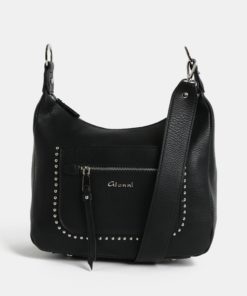 Černá crossbody kabelka s detaily ve stříbrné barvě Gionni