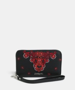 Černá koženková květovaná peněženka Desigual Manuela