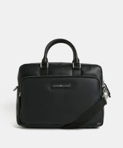 Černá koženková taška na notebook Tommy Hilfiger