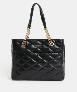 Černá prošívaná kabelka s detaily ve zlaté barvě Hampton