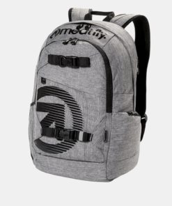 Šedý žíhaný batoh s potiskem a penálem 2v1 Meatfly 20 l