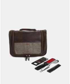 Tmavě hnědá kosmetická taška s příslušenstvím Portland