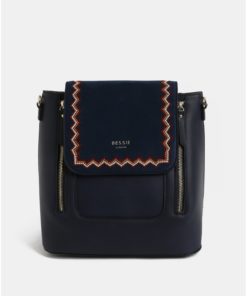 Tmavě modrý batoh s výšivkou a detaily v semišové úpravě Bessie London