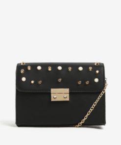 Černá crossbody kabelka s detaily ve zlaté barvě ONLY Linea