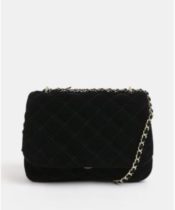Černá sametová prošívaná crossbody kabelka Pieces Koribella