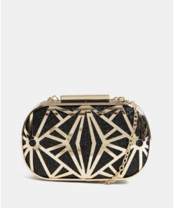 Černé třpytivé psaníčko s detaily ve zlaté barvě Dorothy Perkins