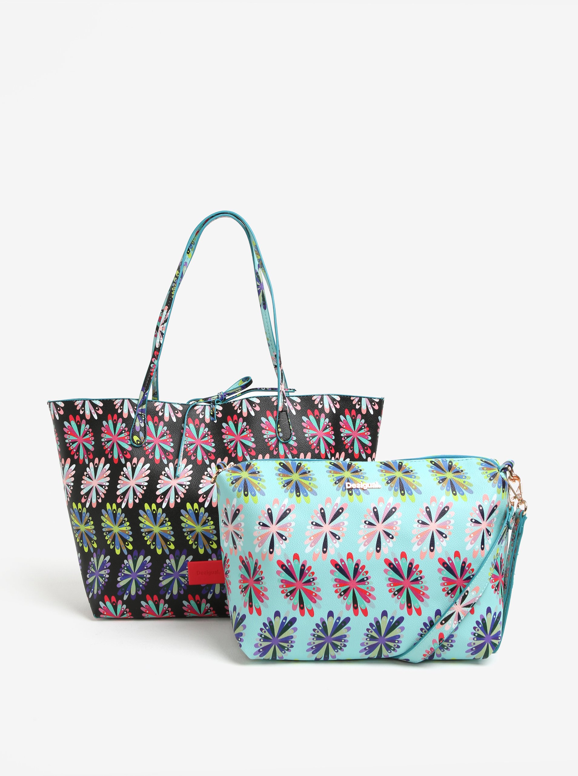 Černo-mentolový oboustranný shopper s kabelkou 2v1 Desigual Capri Černo-mentolový oboustranný shopper s kabelkou 2v1 Desigual Capri