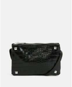Černá crossbody kabelka s hadím vzorem Pieces Patricia