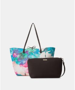 Krémovo-černý oboustranný shopper s pouzdrem 2v1 Desigual Isola Capri
