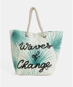 Krémová papírová plážová taška s tropickým vzorem Roxy Waves of Change