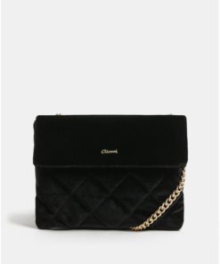 Černá sametová prošívaná crossbody kabelka Gionni