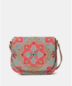 Červeno-hnědá crossbody kabelka s výšivkami Desigual Mary