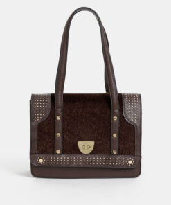 Tmavě hnědá kabelka s umělým kožíškem Bessie London