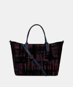 Tmavě modrá vzorovaná kabelka s výšivkou Desigual