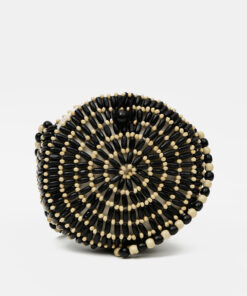 Černo-béžová dřevěná crossbody kabelka Pieces Nea