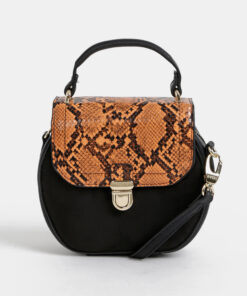 Černá crossbody kabelka v semišové úpravě s hadím vzorem Bessie London