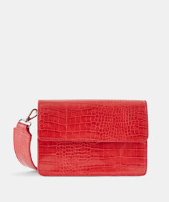 Červená crossbody kabelka s krokodýlím vzorem Pieces Jally