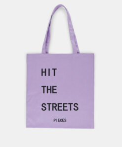 Fialová plátěná taška s potiskem Pieces